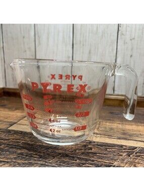 Vintage PYREX One Cup/250ml Measuring Cup Clear Glass Red Lettering J18 USA